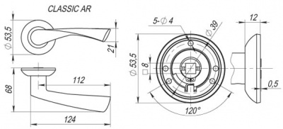 Ручка раздельная CLASSIC AR CP-8 хром, квадрат 8х130мм_2