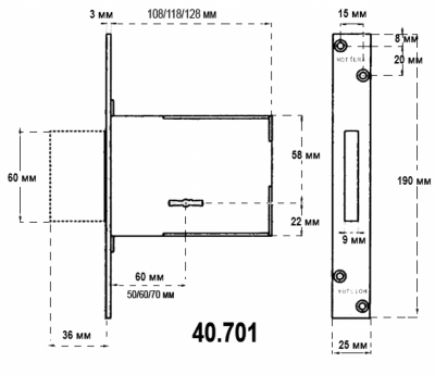 Замок врезной MOTTURA ЗВ 40.701-70